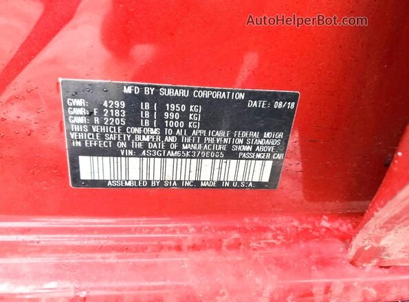 4S3GTAM65K3706005 2019 SUBARU IMPREZA Red Widok komory silnika