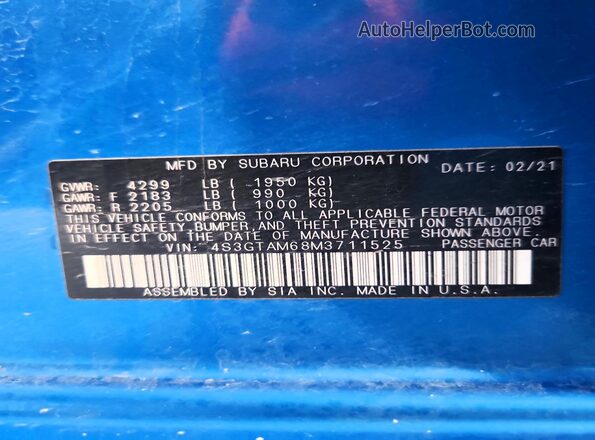 4S3GTAM68M3711525 2021 SUBARU IMPREZA Blue Շարժիչի բաժամունքի տեսք