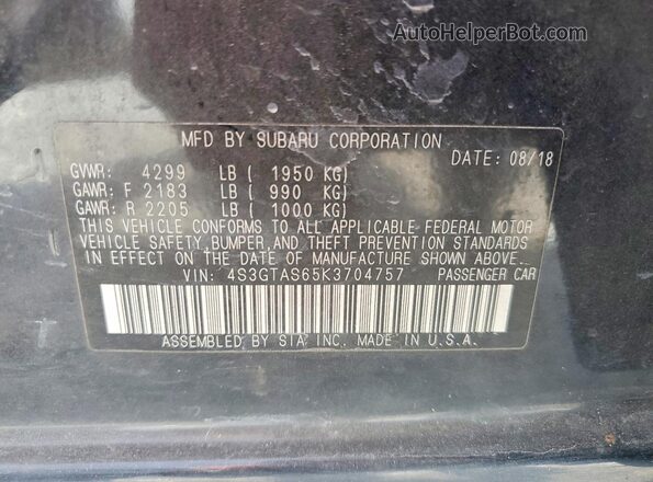 4S3GTAS65K3704757 2019 SUBARU IMPREZA Black Vista del compartimento del motor