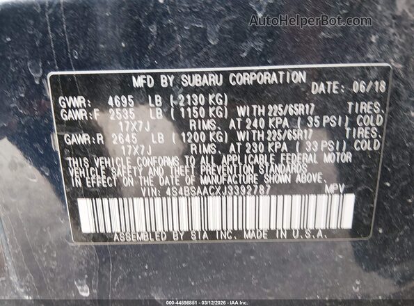 4S4BSAACXJ3392787 2018 SUBARU OUTBACK Синий Вид подкапотного пространства