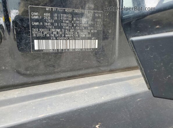 4S4BSADC3H3270942 2017 SUBARU OUTBACK Black Вид наклейки з VIN-кодом