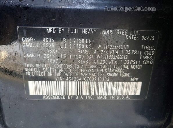 4S4BSAJC7G3218183 2016 SUBARU OUTBACK Black ძრავის განყოფილების ხედი
