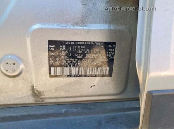 4S4BSAKC2J3231249 2018 SUBARU OUTBACK Серебряный Панорамный вид салона 360°