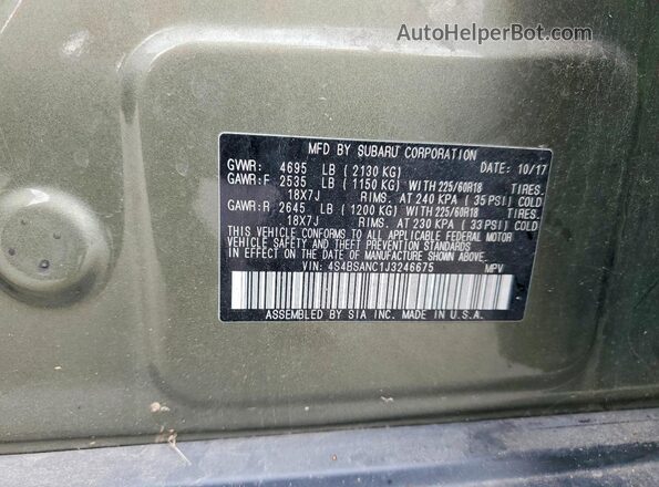 4S4BSANC1J3246675 2018 SUBARU OUTBACK Зеленый Вид подкапотного пространства