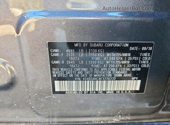 4S4BSANC8K3226232 2019 SUBARU OUTBACK Черный Вид подкапотного пространства