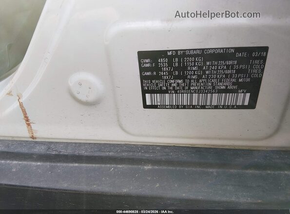 4S4BSENC0J3342563 2018 SUBARU OUTBACK White Widok komory silnika