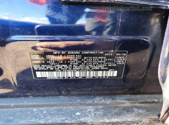4S4BSENCXJ3393701 2018 SUBARU OUTBACK Синий Вид наклейки с VIN-кодом