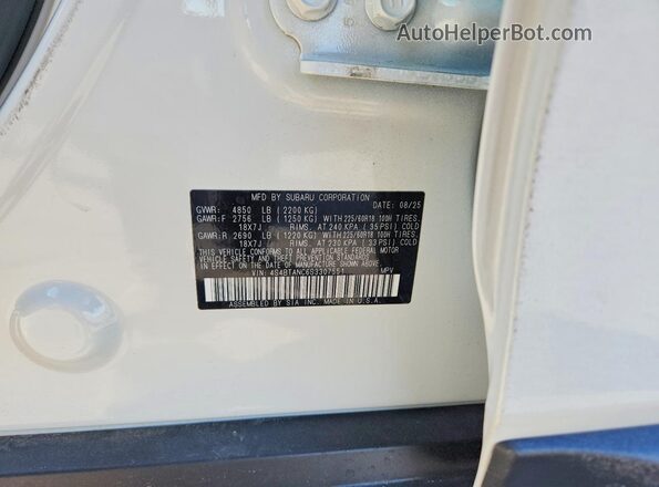 4S4BTANC6S3307551 2025 SUBARU OUTBACK White Widok naklejki z numerem VIN