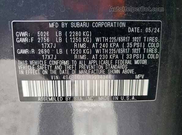 4S4BTGUD1R3294344 2024 SUBARU OUTBACK Серый Вид наклейки с VIN-кодом