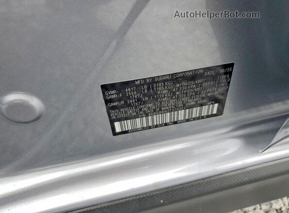 4S4GUHD67T3703237 2026 SUBARU CROSSTREK Серебряный Вид наклейки с VIN-кодом