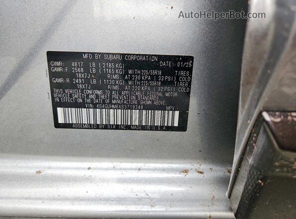 4S4GUHM6XS3719348 2025 SUBARU CROSSTREK Silver Widok komory silnika