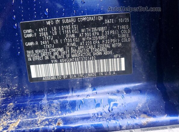 4S4GUHT68T3701482 2026 SUBARU CROSSTREK Blue VIN sticker view