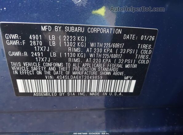 4S4SLDA6XT3049859 2026 SUBARU FORESTER Синий Вид подкапотного пространства