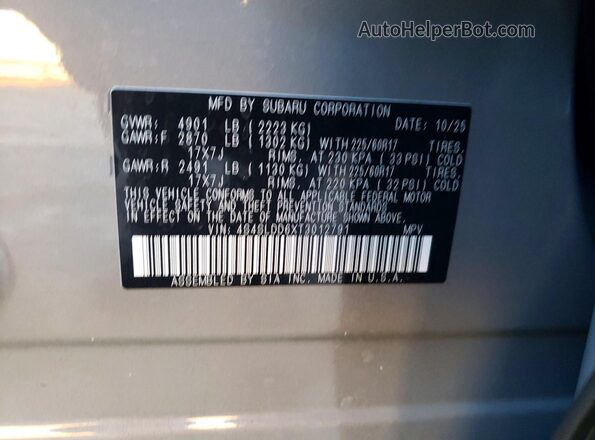 4S4SLDD6XT3012791 2026 SUBARU FORESTER Серый Панорамный вид салона 360°
