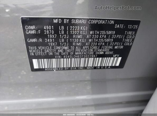 4S4SLDH63T3027997 2026 SUBARU FORESTER Gray Շարժիչի բաժամունքի տեսք