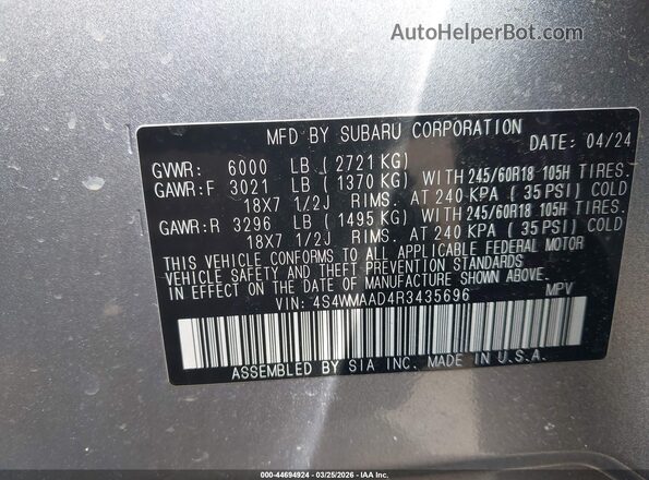 4S4WMAAD4R3435696 2024 SUBARU ASCENT Серебряный Вид подкапотного пространства