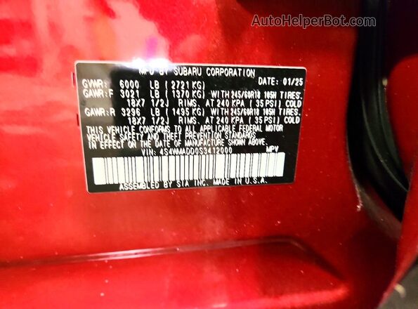 4S4WMADD0S3412000 2025 SUBARU ASCENT Red სალონის 360-გრადუსიანი ხედი