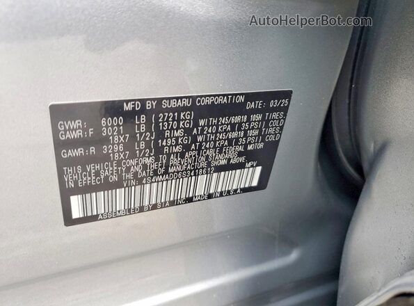 4S4WMADD6S3418612 2025 SUBARU ASCENT Серебряный Вид наклейки с VIN-кодом