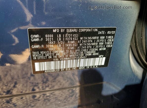 4S4WMAED2P3426437 2023 SUBARU ASCENT Blue VIN კოდის სტიკერის ხედი