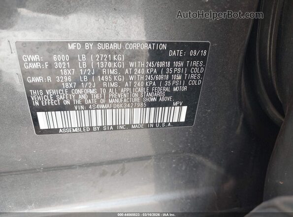 4S4WMAFD6K3427985 2019 SUBARU ASCENT Серый Вид подкапотного пространства