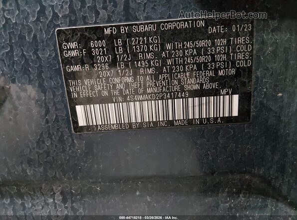 4S4WMAKD2P3417449 2023 SUBARU ASCENT Синий Вид подкапотного пространства