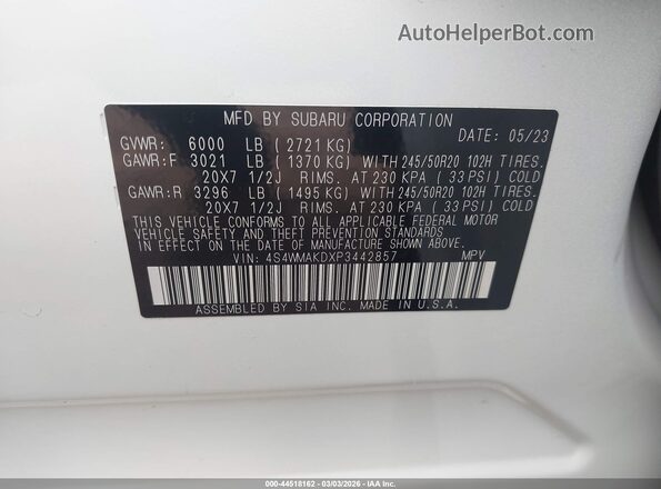 4S4WMAKDXP3442857 2023 SUBARU ASCENT Белый Вид подкапотного пространства