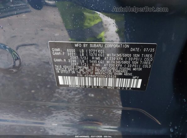 4S4WMAPDXS3435828 2025 SUBARU ASCENT Blue Widok komory silnika