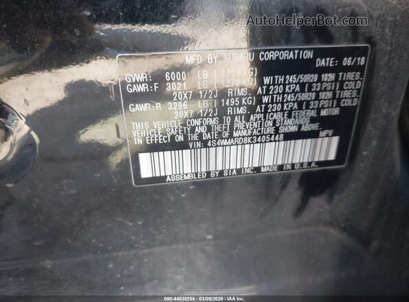 4S4WMARD8K3405448 2019 SUBARU ASCENT Black Widok komory silnika