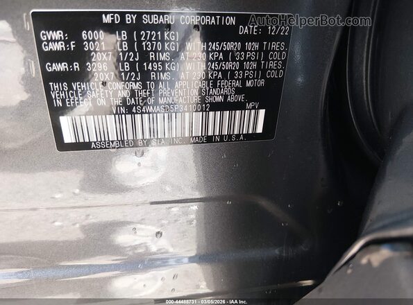4S4WMASD5P3410012 2023 SUBARU ASCENT Gray ძრავის განყოფილების ხედი