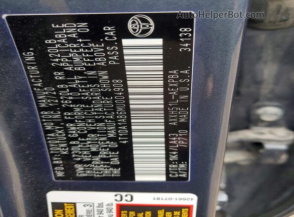 4T1DA1AB6MU004908 2021 TOYOTA AVALON Blue Vista del compartimento del motor