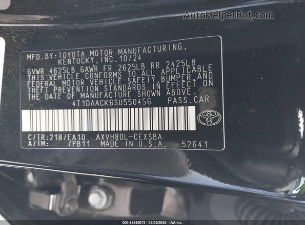 4T1DAACK6SU550456 2025 TOYOTA CAMRY Black Widok komory silnika