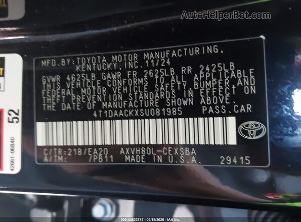 4T1DAACKXSU081985 2025 TOYOTA CAMRY Black Widok komory silnika