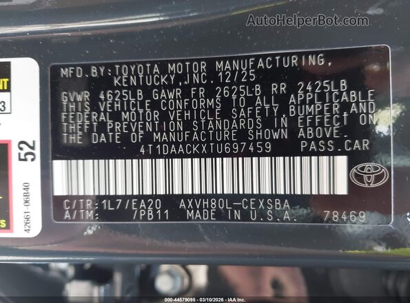 4T1DAACKXTU697459 2026 TOYOTA CAMRY Black Вид підкапотного простору