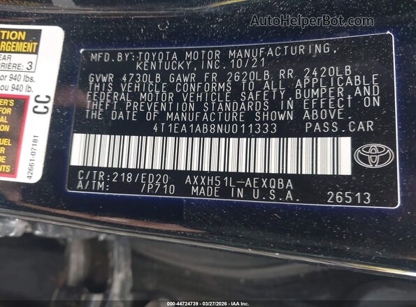 4T1EA1AB8NU011333 2022 TOYOTA AVALON Черный Вид подкапотного пространства