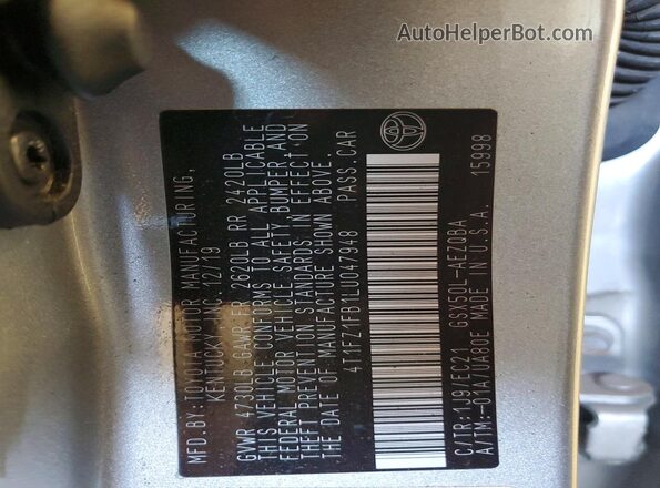 4T1FZ1FB1LU047948 2020 TOYOTA AVALON Silver Vista del compartimento del motor