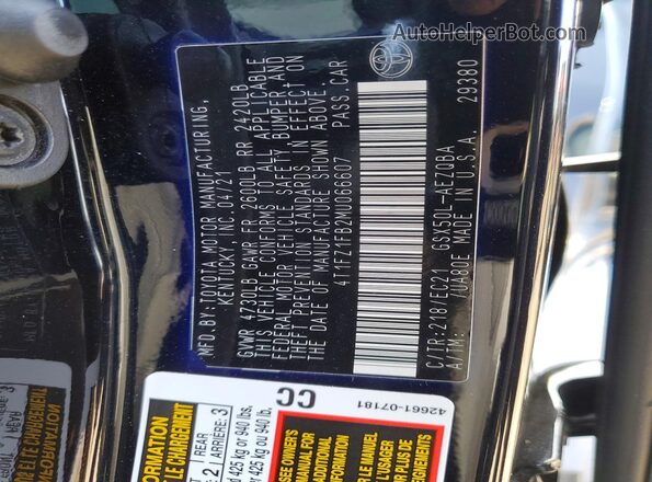 4T1FZ1FB2MU066607 2021 TOYOTA AVALON Черный Вид наклейки с VIN-кодом