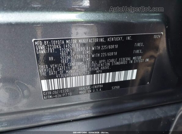 4T3E6RFV8RU173673 2024 TOYOTA RAV4 HYBRID Серый Вид подкапотного пространства