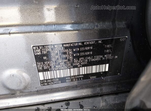 4T3E6RFVXMU063409 2021 TOYOTA RAV4 HYBRID Gray Вид підкапотного простору