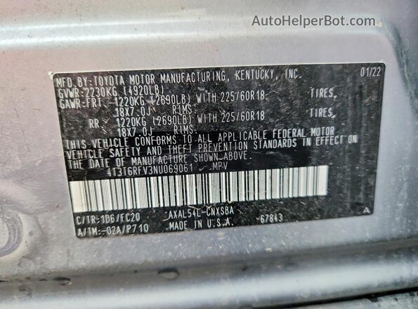 4T3T6RFV3NU069061 2022 TOYOTA RAV4 Silver Widok komory silnika