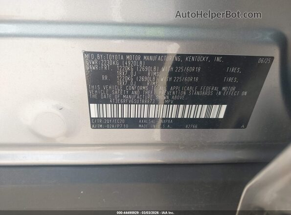 4T3e6RFV6SU188873 2025 TOYOTA RAV4 HYBRID Серый Вид подкапотного пространства