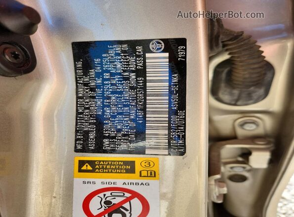 4T4BF1FK2GR571449 2016 TOYOTA LE Серебряный Вид подкапотного пространства