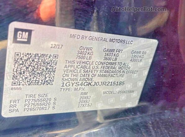 1GYS4GKJ0JR215185 2018 CADILLAC ESCALADE Черный Вид задней части салона