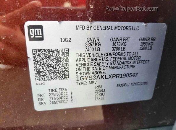 1GYS3AKLXPR190547 2023 CADILLAC ESCALADE Бордовый Вид задней части салона