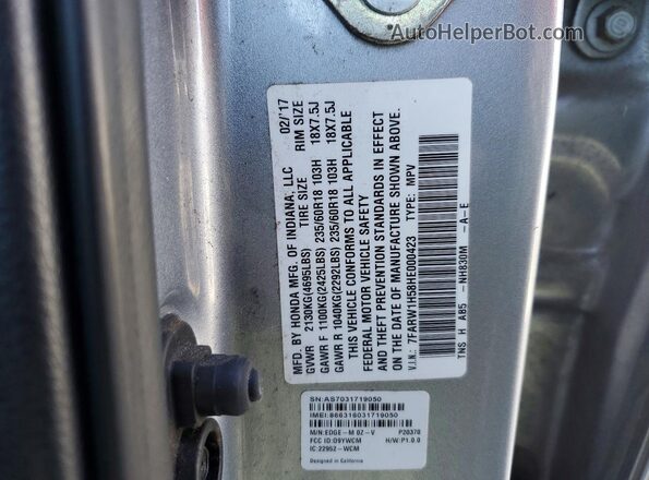 7FARW1H58HE000423 2017 HONDA CRV Серебряный Вид наклейки с VIN-кодом