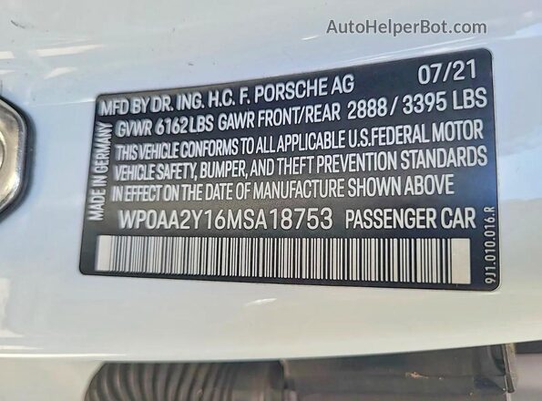 WP0AA2Y16MSA18753 2021 PORSCHE TAYCAN White Vista de los asientos traseros