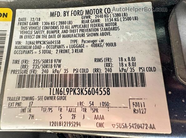 1LN6L9PK3K5604558 2019 LINCOLN CONTINENTA Серый Вид задней части салона
