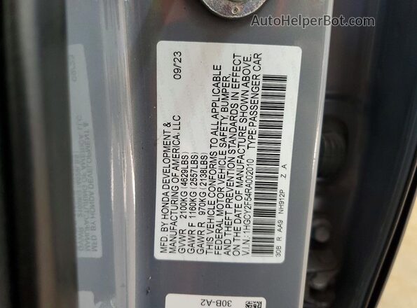 1HGCY2F54RA002010 2024 HONDA ACCORD Серый Вид наклейки с VIN-кодом