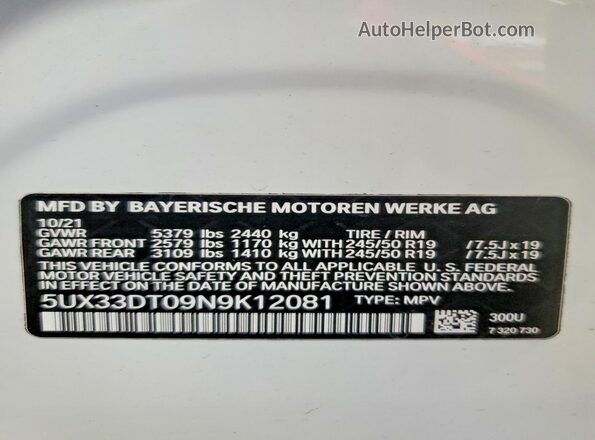5UX33DT09N9K12081 2022 BMW X4 Белый Панорамный вид салона 360°