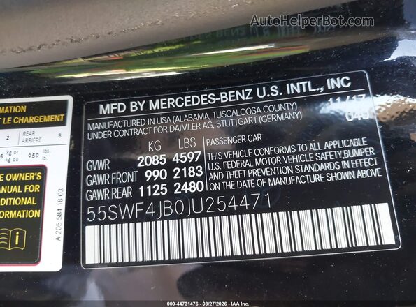 55SWF4JB0JU254471 2018 MERCEDES-BENZ C-CLASS Black Engine compartment view