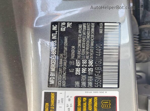 55SWF4JB1GU144490 2016 MERCEDES-BENZ C Silver Widok naklejki z numerem VIN